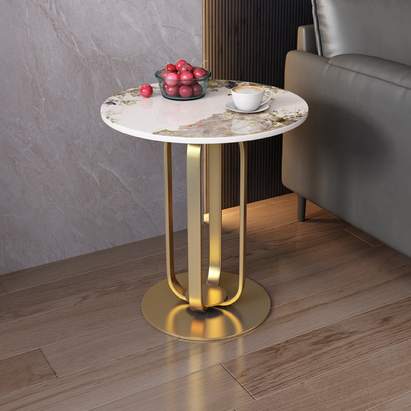 21.65-inch Tall Pedestal End Table Casual Round Stone Top Sofa Side Table