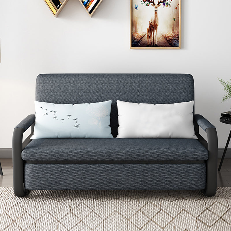 Contemporary Cotton Blend Square Arm Sofa Bed with Storage in Grey