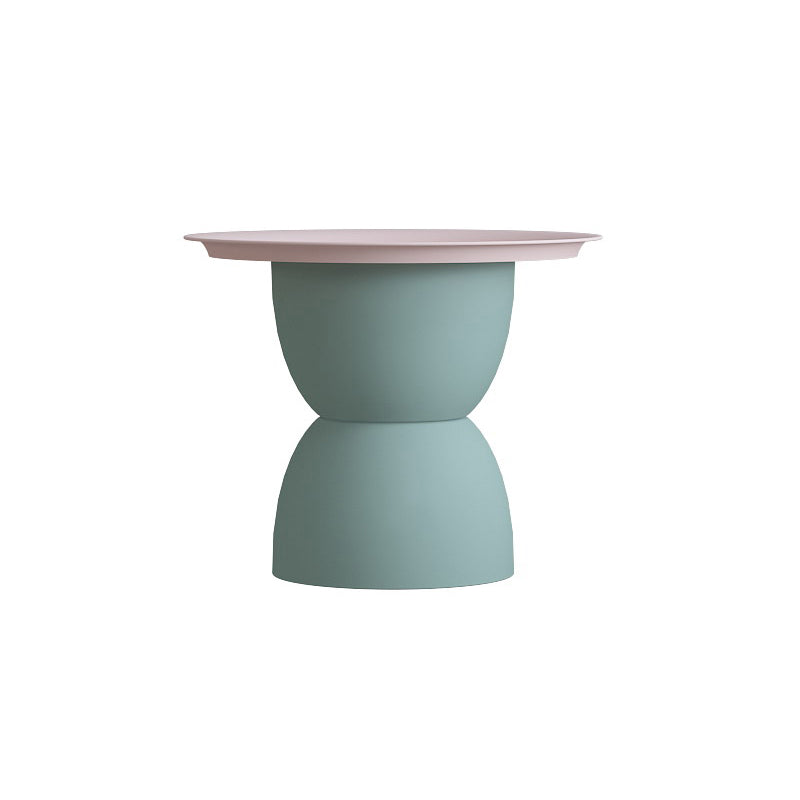 Iron Pedestal End Table Blue/ Pink Round Metal Tray Top Side End Table