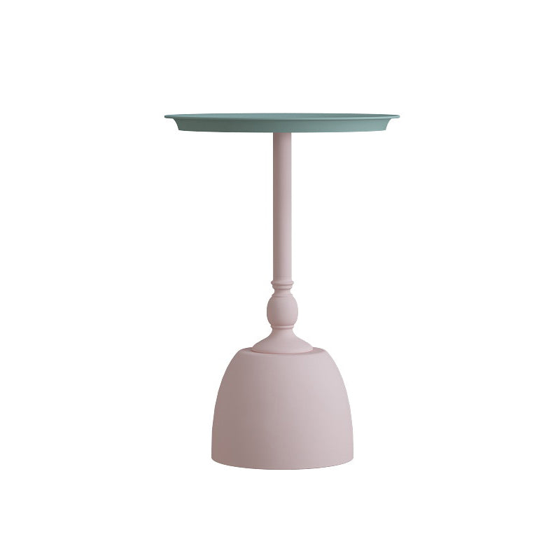 Iron Pedestal End Table Blue/ Pink Round Metal Tray Top Side End Table