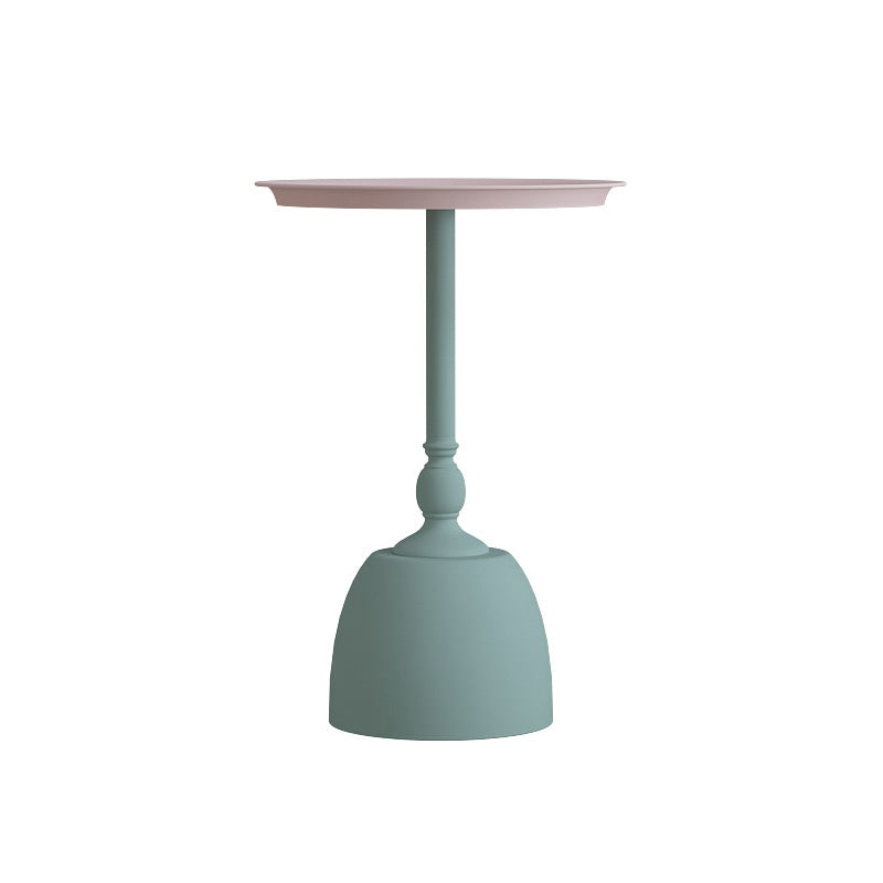 Iron Pedestal End Table Blue/ Pink Round Metal Tray Top Side End Table