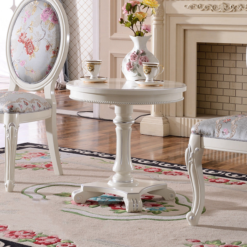 French Country Style Pedestal End Table White / Brown Round Wood Side End Table