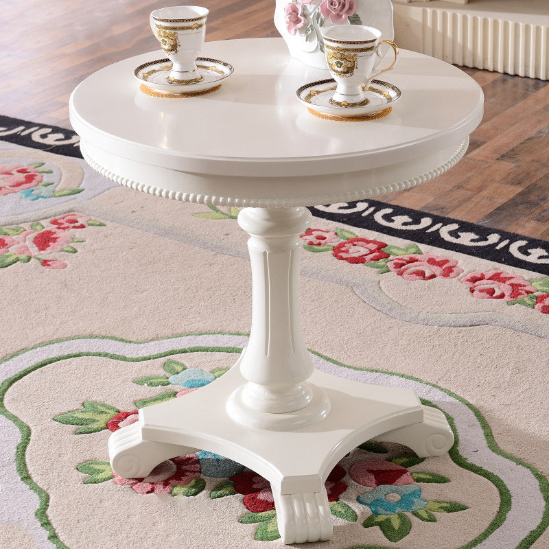 French Country Style Pedestal End Table White / Brown Round Wood Side End Table