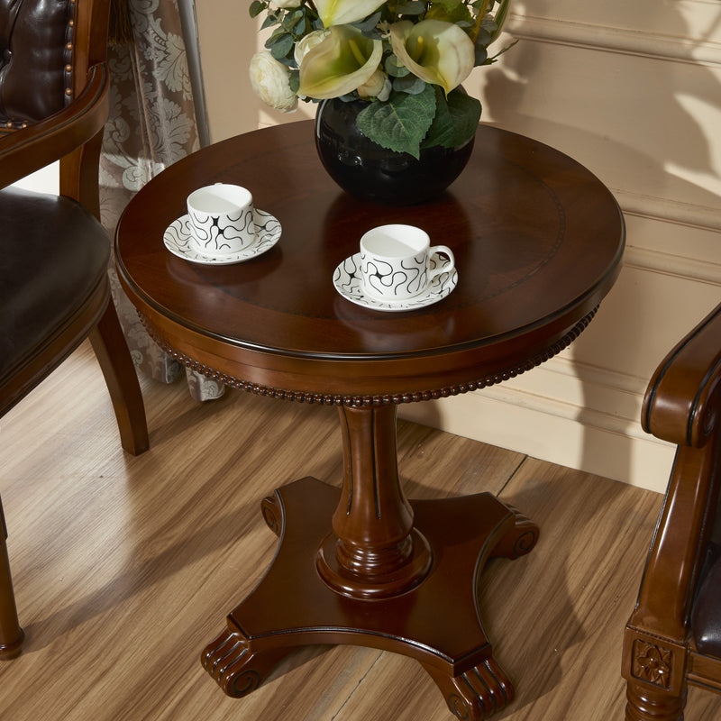 French Country Style Pedestal End Table White / Brown Round Wood Side End Table