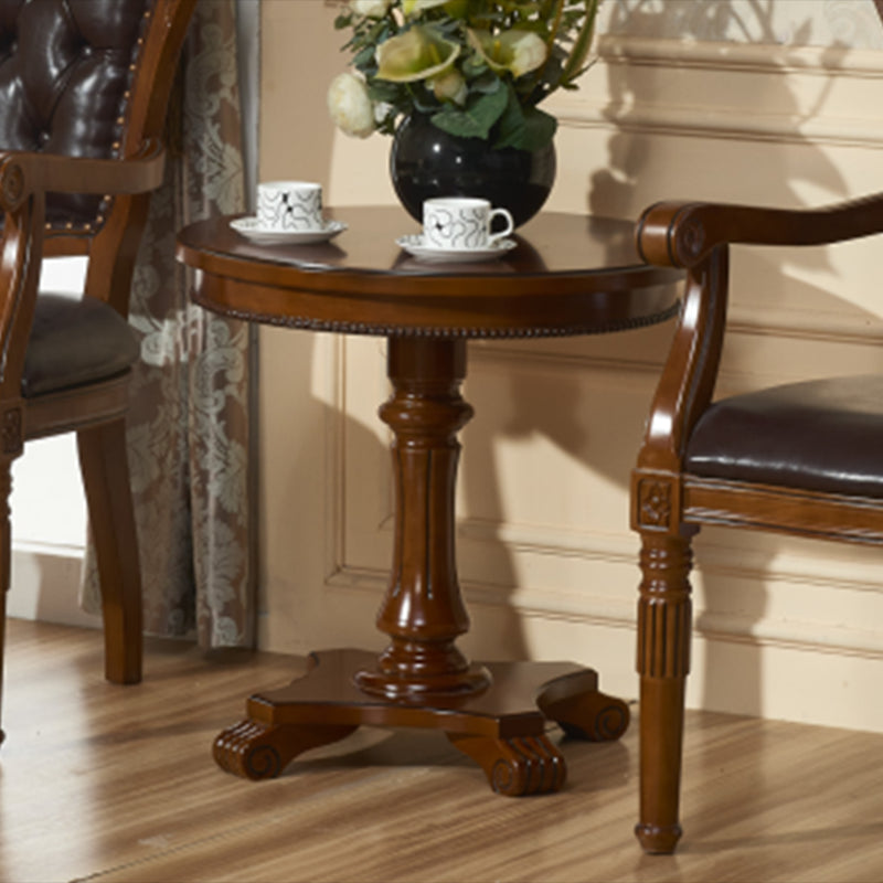 French Country Style Pedestal End Table White / Brown Round Wood Side End Table