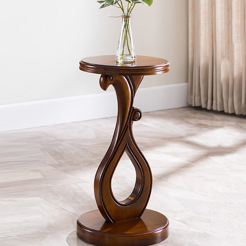 Pedestal End Table Brown Round Wood Side End Table - Distressed Surface Treatment