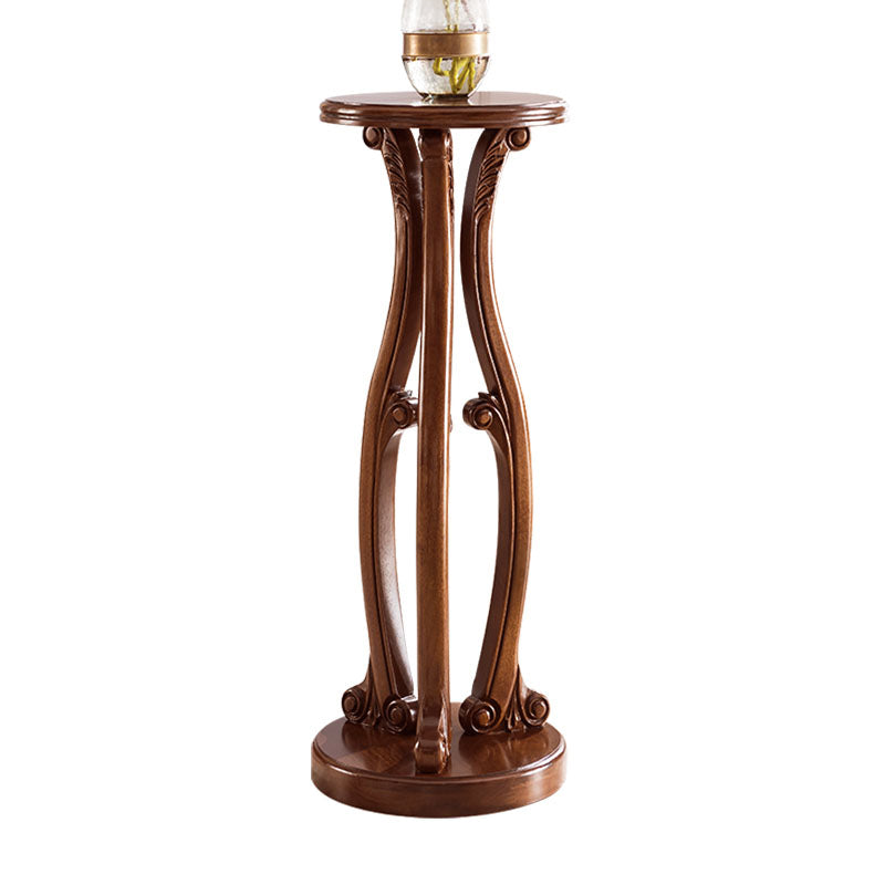 Pedestal End Table Brown Round Wood Side End Table - Distressed Surface Treatment