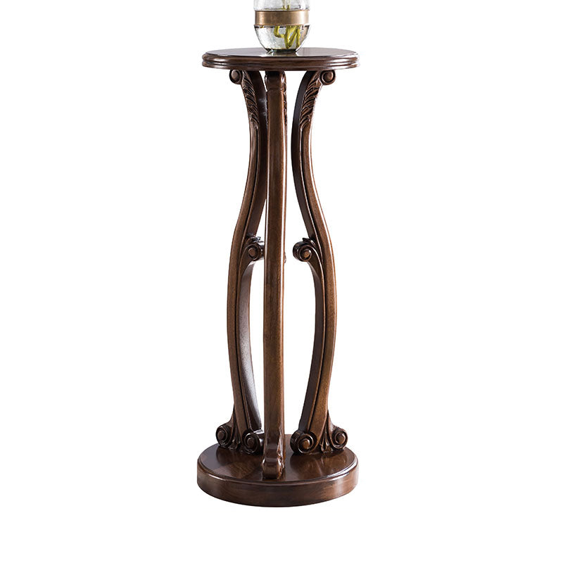 Pedestal End Table Brown Round Wood Side End Table - Distressed Surface Treatment