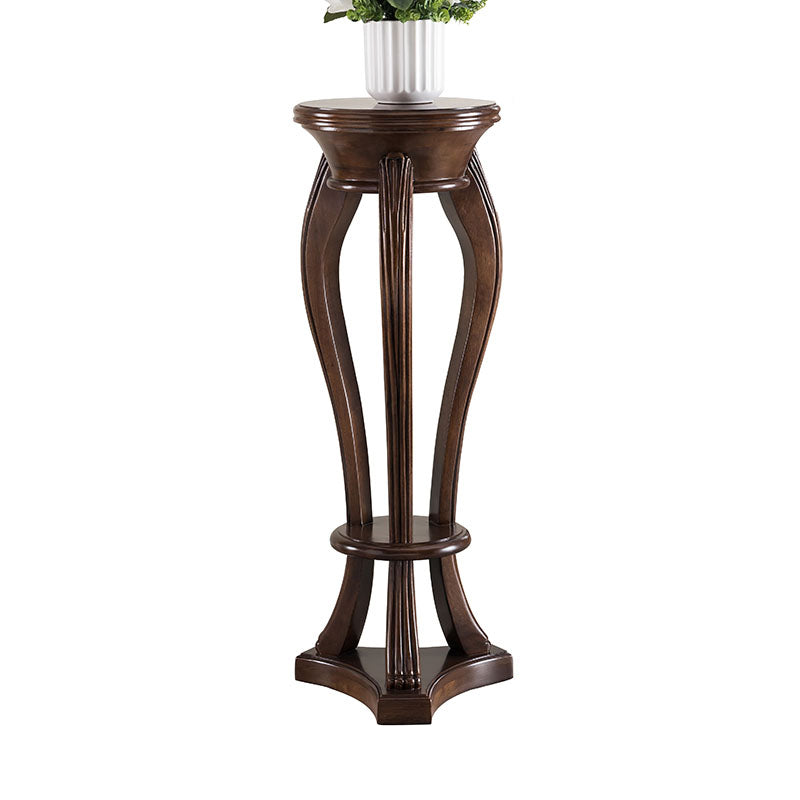 Pedestal End Table Brown Round Wood Side End Table - Distressed Surface Treatment