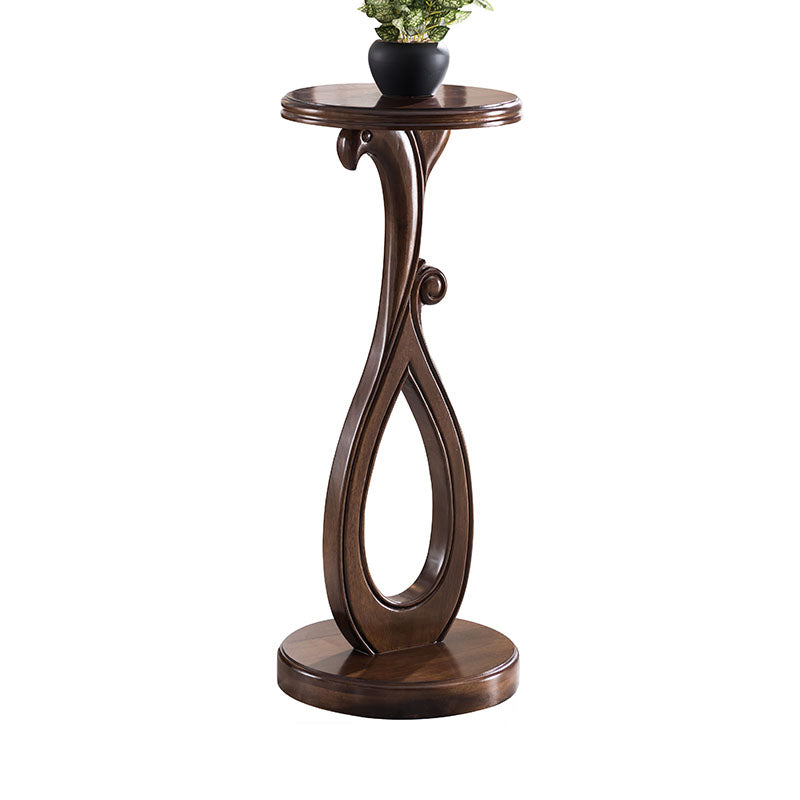 Pedestal End Table Brown Round Wood Side End Table - Distressed Surface Treatment