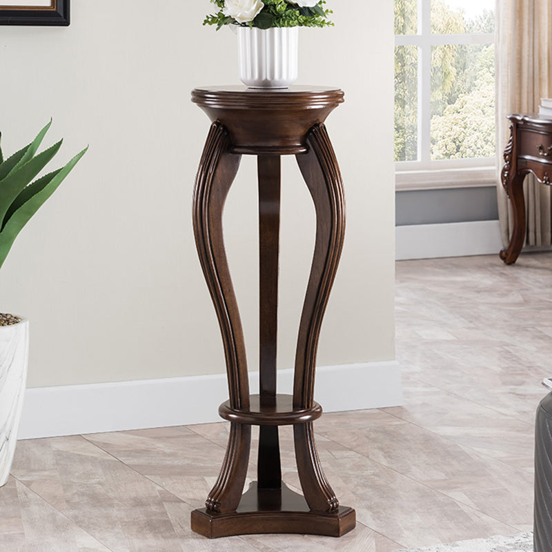 Pedestal End Table Brown Round Wood Side End Table - Distressed Surface Treatment