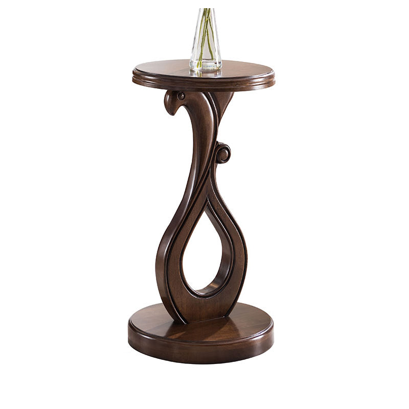 Pedestal End Table Brown Round Wood Side End Table - Distressed Surface Treatment