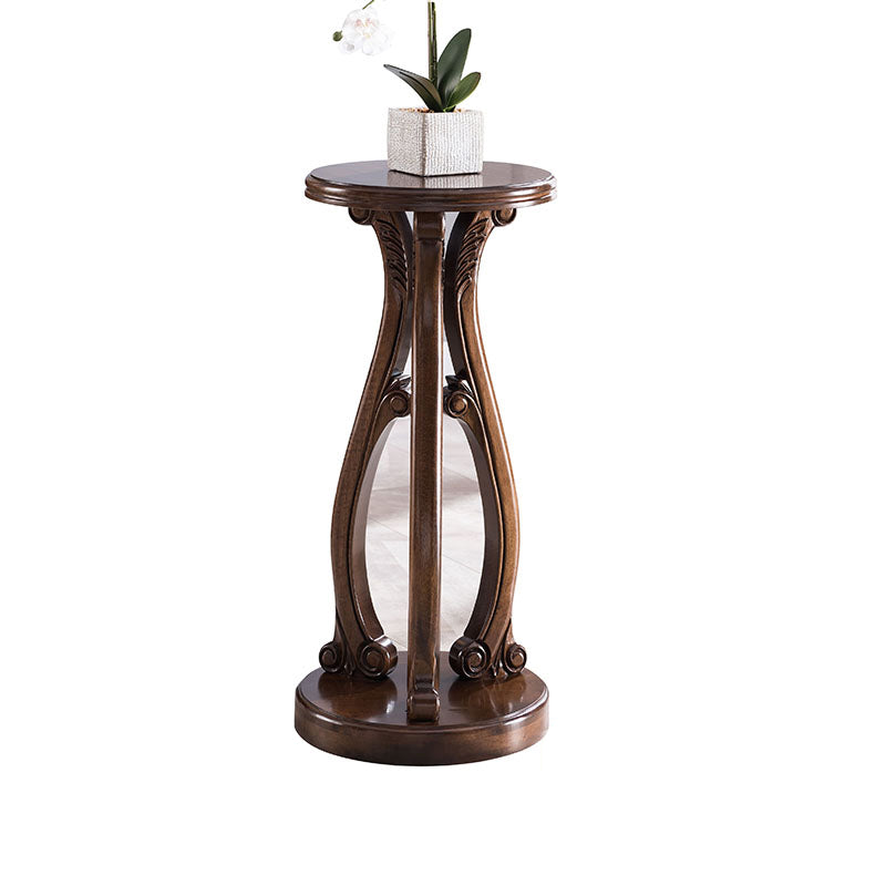 Pedestal End Table Brown Round Wood Side End Table - Distressed Surface Treatment