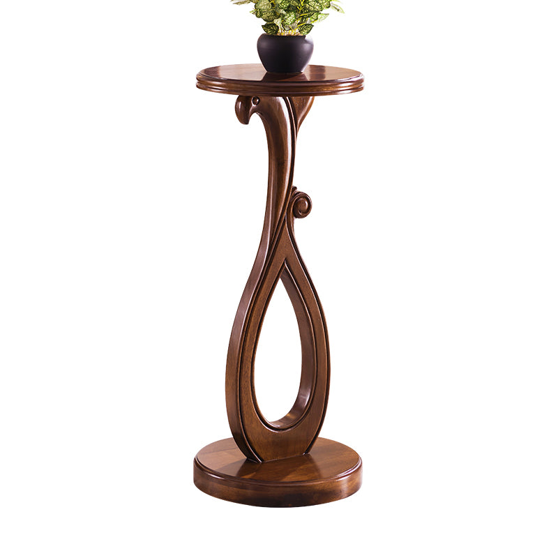 Pedestal End Table Brown Round Wood Side End Table - Distressed Surface Treatment