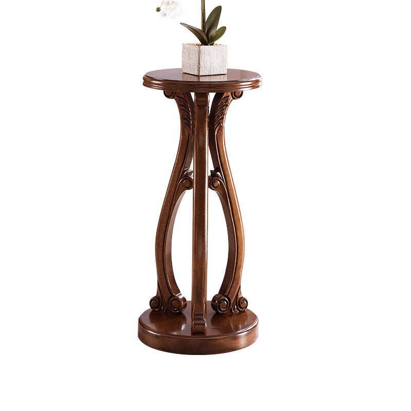 Pedestal End Table Brown Round Wood Side End Table - Distressed Surface Treatment