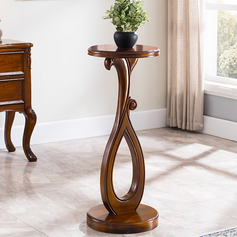 Pedestal End Table Brown Round Wood Side End Table - Distressed Surface Treatment