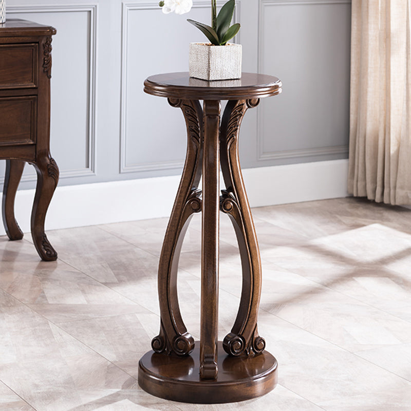 Pedestal End Table Brown Round Wood Side End Table - Distressed Surface Treatment