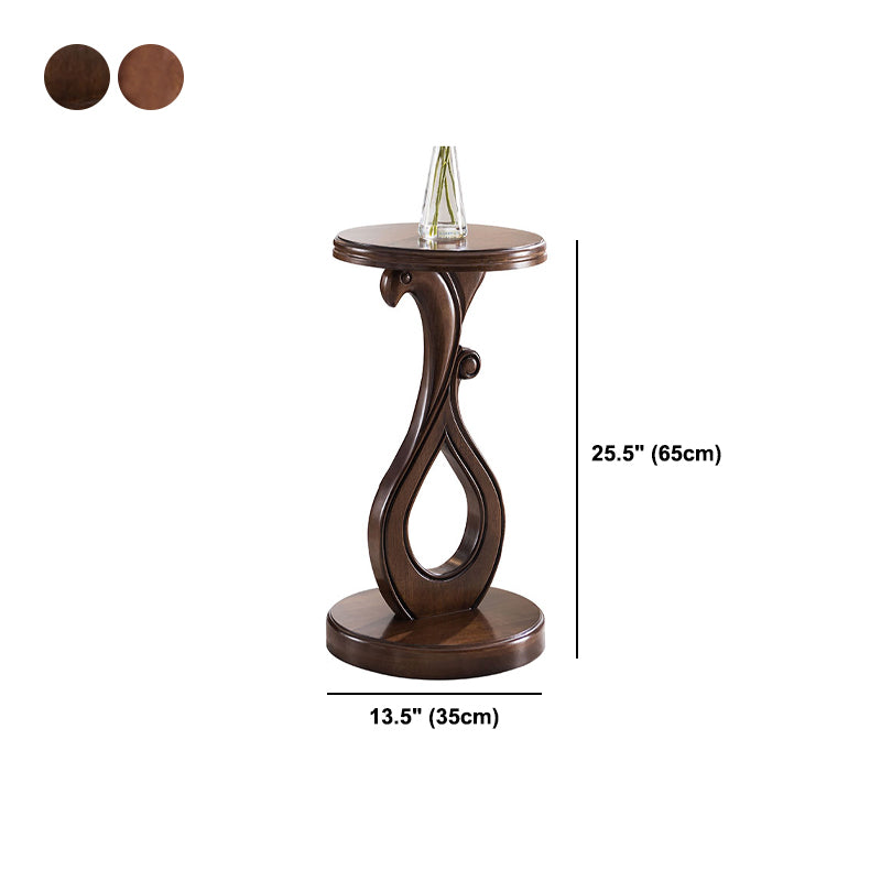 Pedestal End Table Brown Round Wood Side End Table - Distressed Surface Treatment