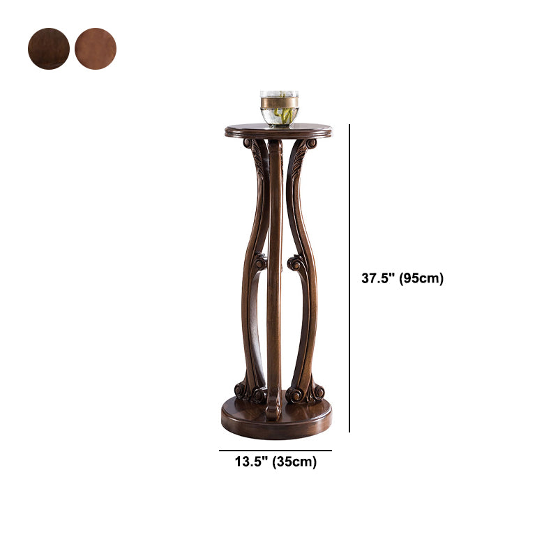 Pedestal End Table Brown Round Wood Side End Table - Distressed Surface Treatment