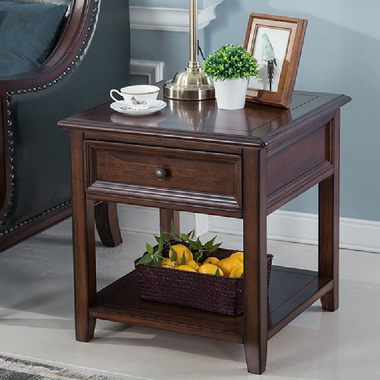 Farmhouse Brown Wood End Table, 2-Tier Side Table with Storage