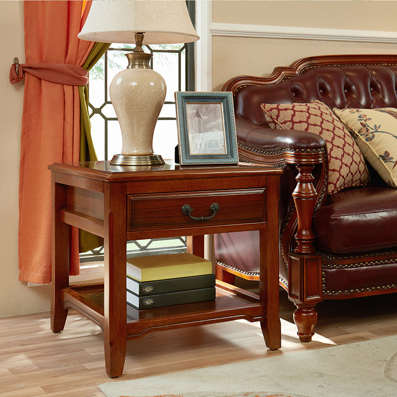 Farmhouse Brown Wood End Table, 2-Tier Side Table with Storage