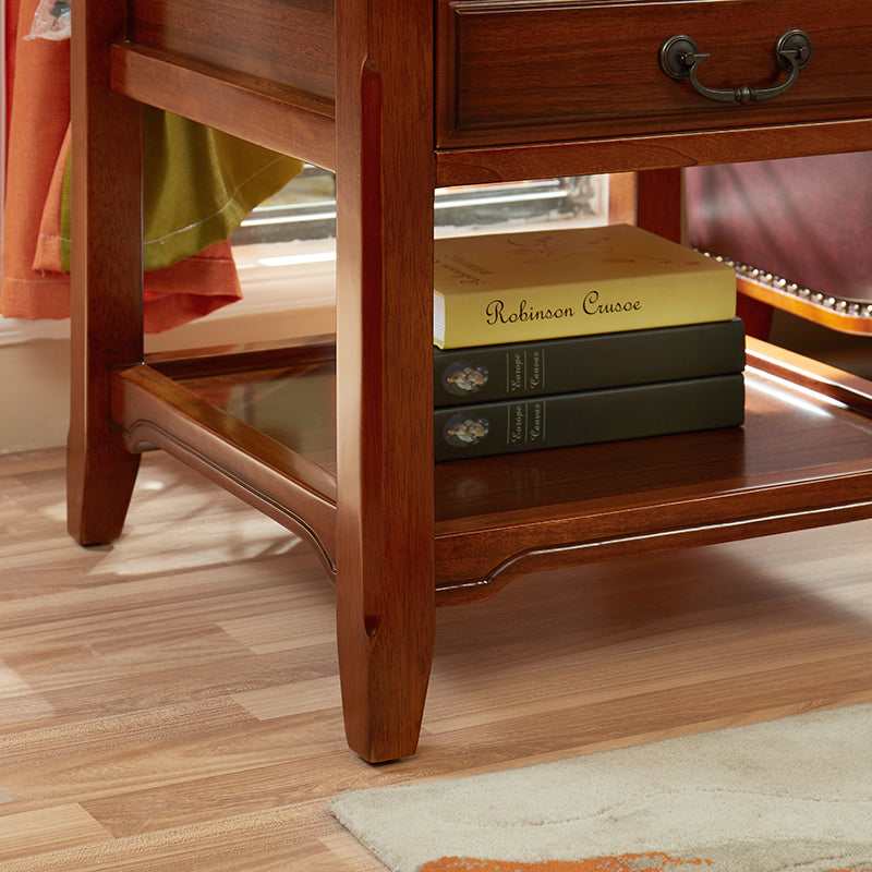 Farmhouse Brown Wood End Table, 2-Tier Side Table with Storage