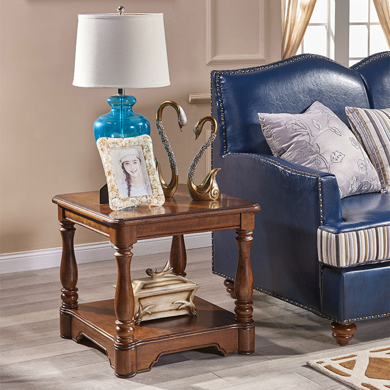 Farmhouse Brown Wood End Table, 2-Tier Side Table with Storage