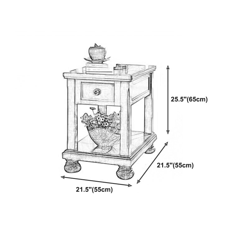 Farmhouse Brown Wood End Table, 2-Tier Side Table with Storage