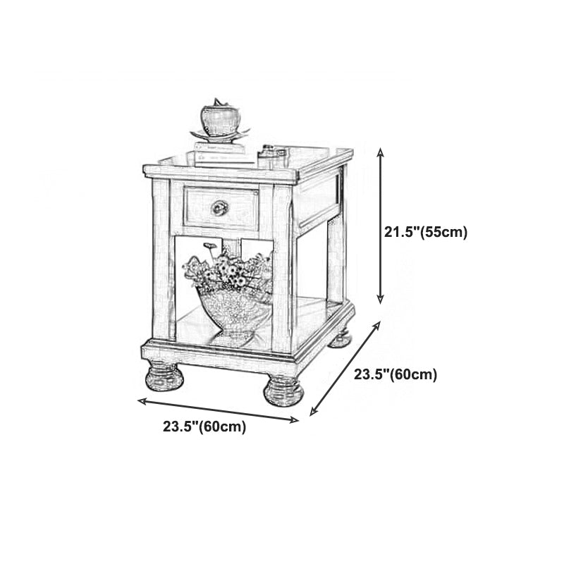 Farmhouse Brown Wood End Table, 2-Tier Side Table with Storage