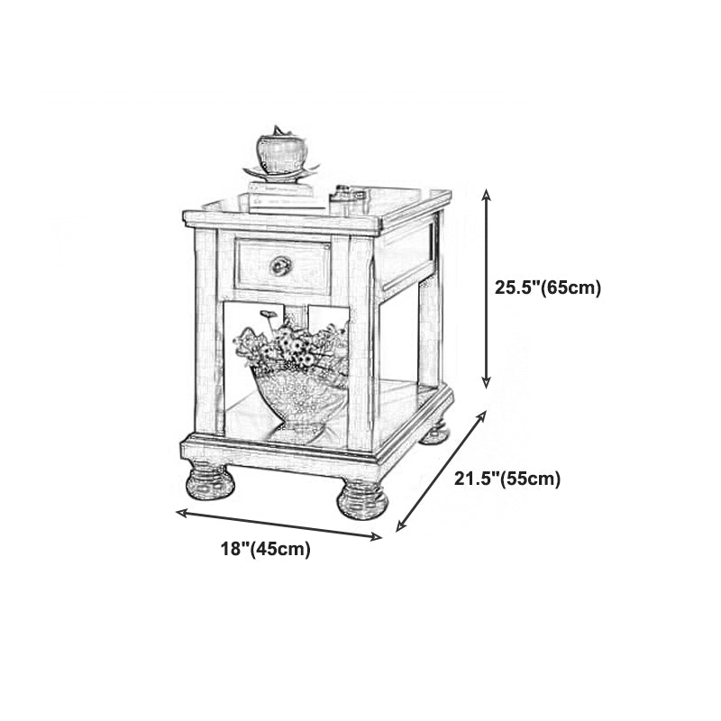 Farmhouse Brown Wood End Table, 2-Tier Side Table with Storage