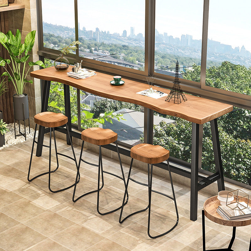 Living Room Modern Patio Bar Table Solid Wood Natural Footrest Bistro Bar Desk