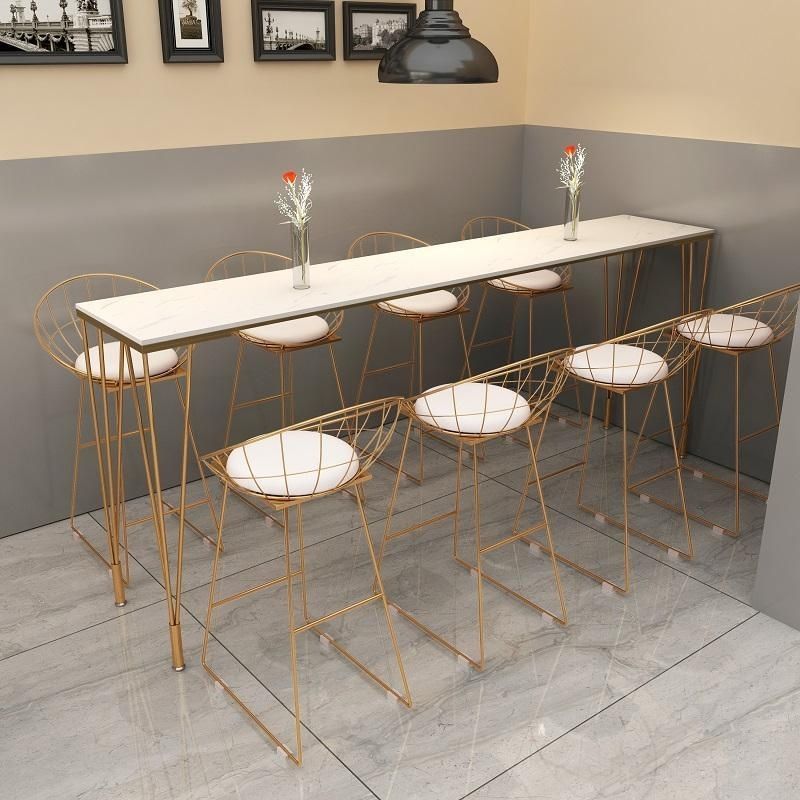 Glam Style Bar Table 42-inch Height Artificial Marble Bistro Table for Living Room