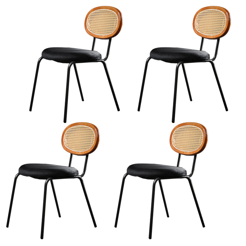 Glam Style Side Chair Upholstered Cane Back Dining Chair for Indoor