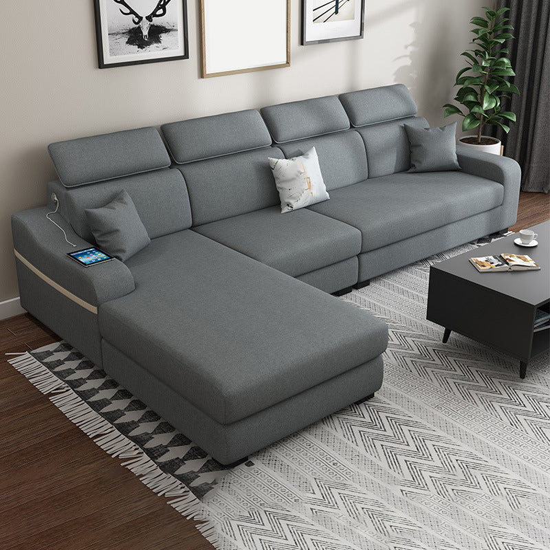 Contemporary Faux Leather/Fabric L-Shape Sofa with Pillow Top Arm