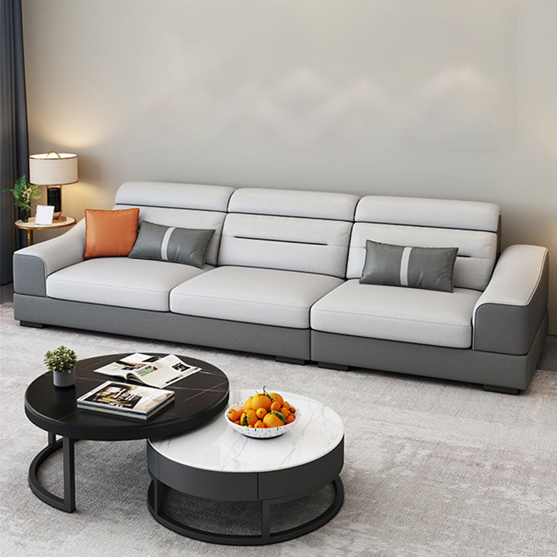 Contemporary Faux Feather Sofa & Chaise with Pillows for Living Room