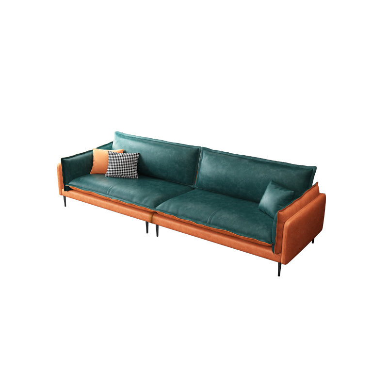 Square Arm Contemporary Faux Leather Sofa Couch in Green and Orange