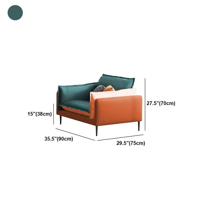 Square Arm Contemporary Faux Leather Sofa Couch in Green and Orange