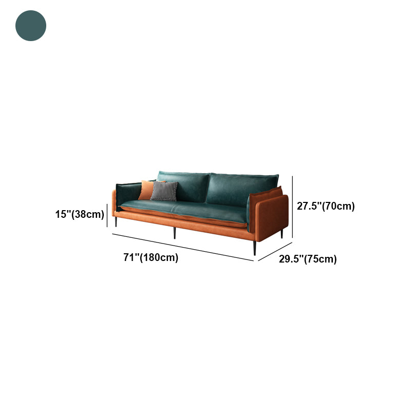 Square Arm Contemporary Faux Leather Sofa Couch in Green and Orange