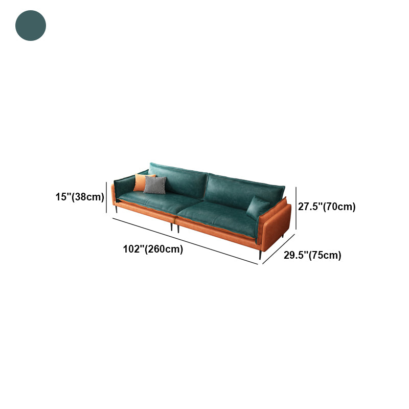 Square Arm Contemporary Faux Leather Sofa Couch in Green and Orange