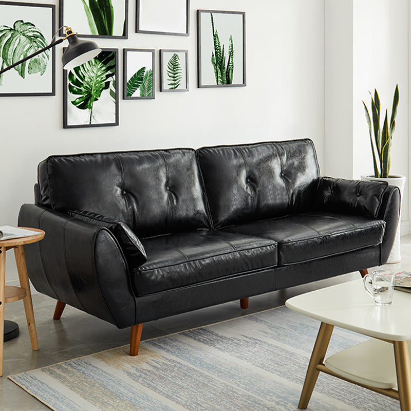 Contemporary Faux Leather Flared Arm Sofa Tufted Standard Sofa for Living Room