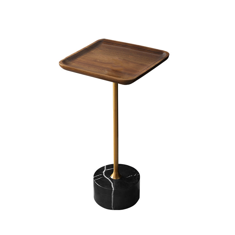 Pedestal Design Cocktail Table Brown Wood Top Marble Pedestal Coffee Table