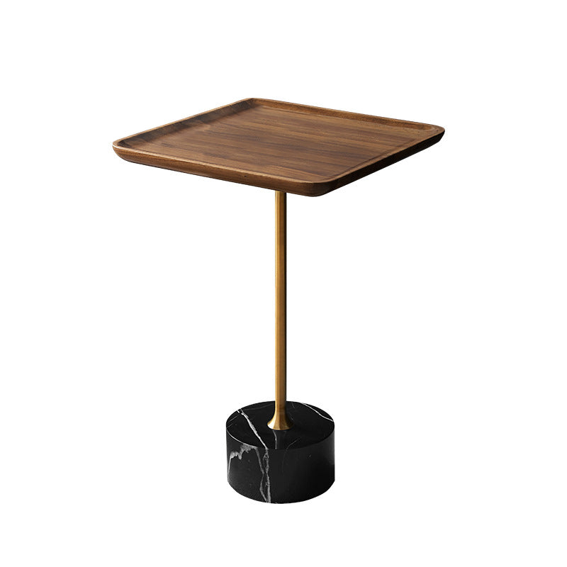 Pedestal Design Cocktail Table Brown Wood Top Marble Pedestal Coffee Table