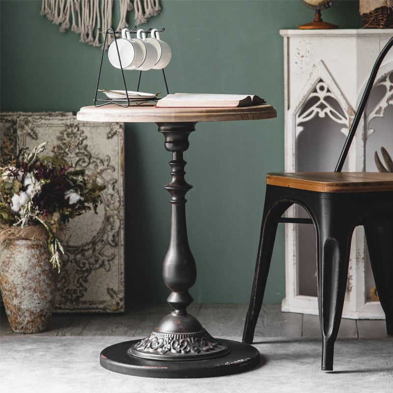 French Country Style Cocktail Table Solid Wood with White/black Metal Base Coffee Table