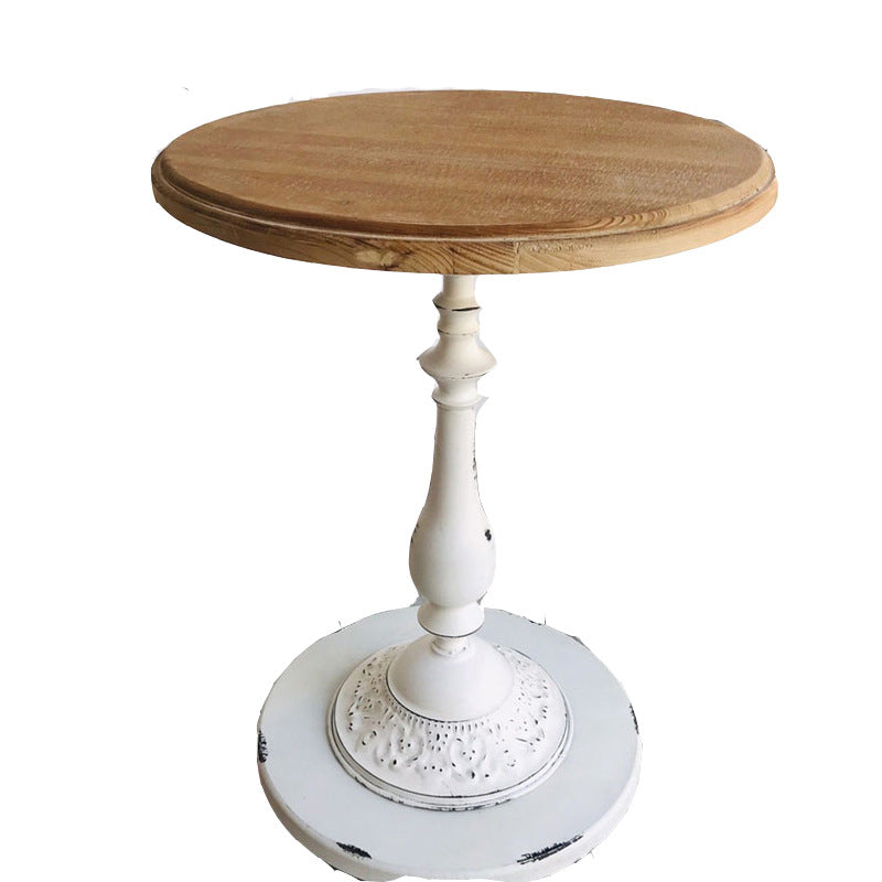 French Country Style Cocktail Table Solid Wood with White/black Metal Base Coffee Table