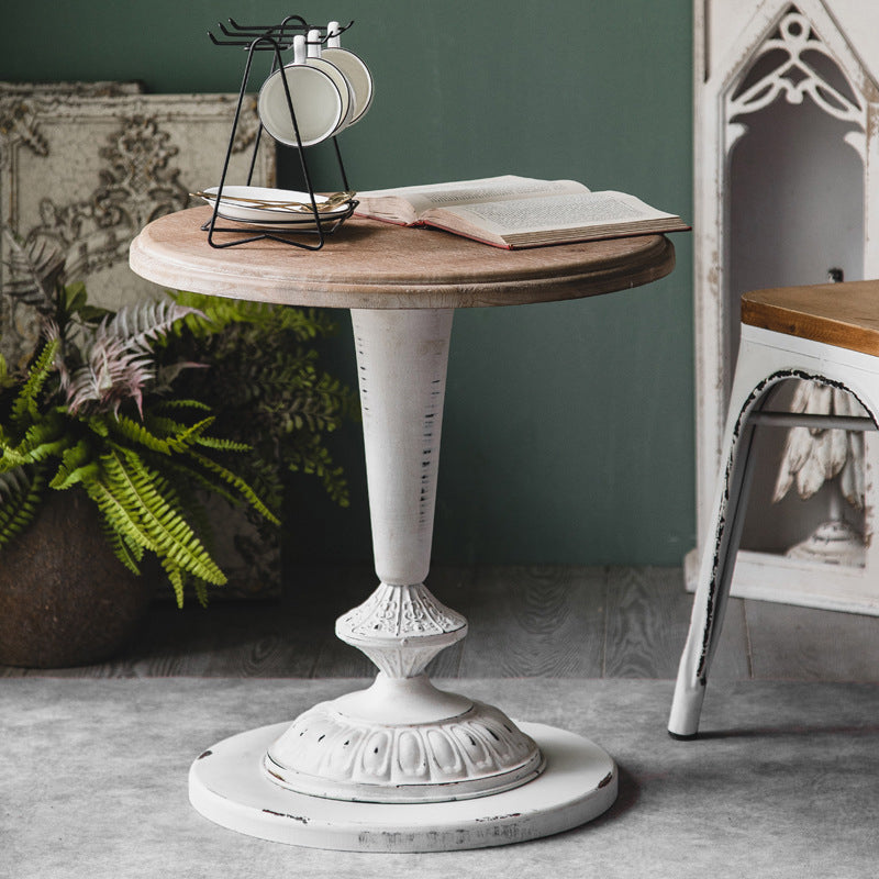 French Country Style Cocktail Table Solid Wood with White/black Metal Base Coffee Table