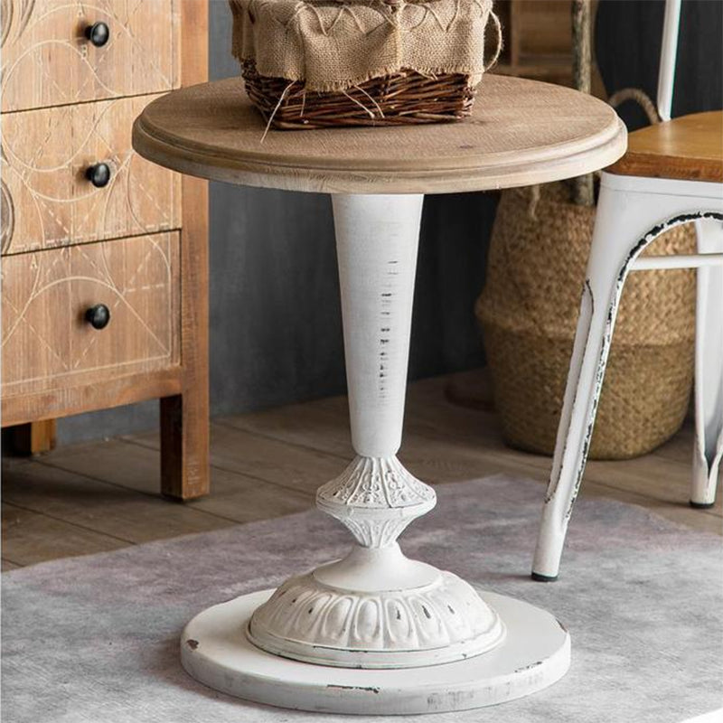 French Country Style Cocktail Table Solid Wood with White/black Metal Base Coffee Table