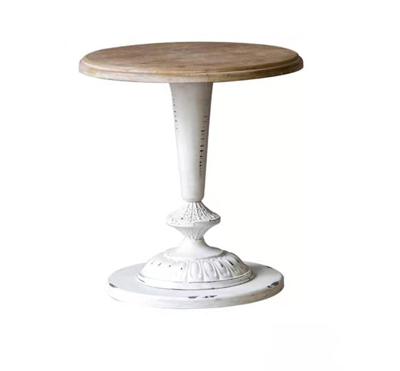 French Country Style Cocktail Table Solid Wood with White/black Metal Base Coffee Table