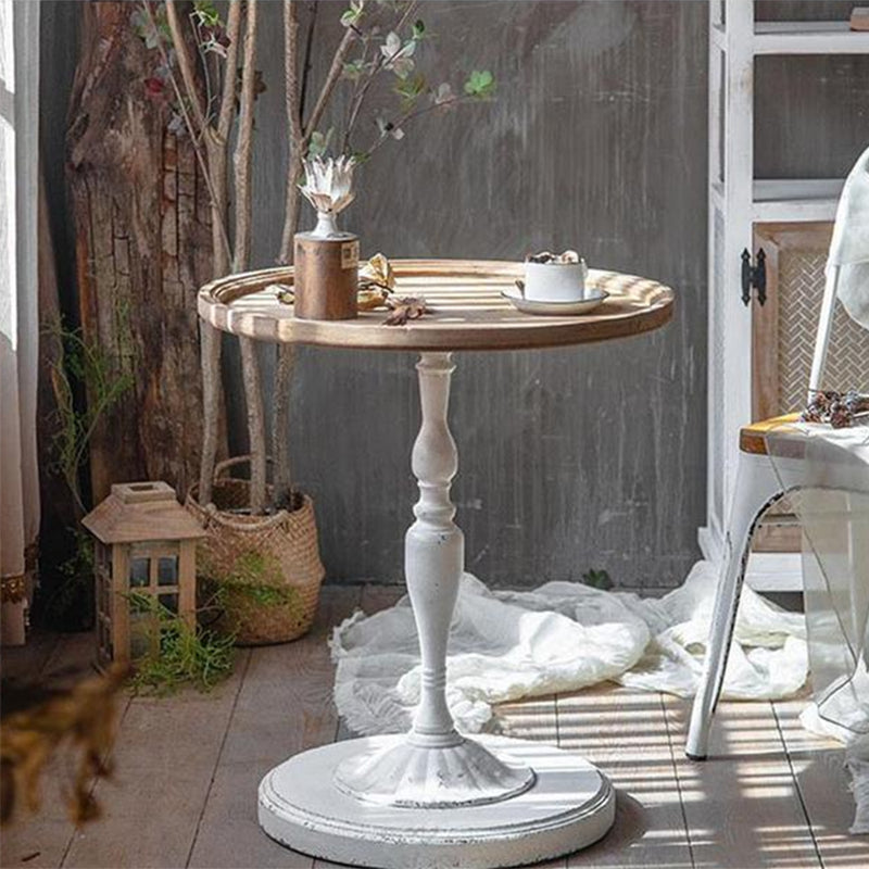 French Country Style Cocktail Table Solid Wood with White/black Metal Base Coffee Table