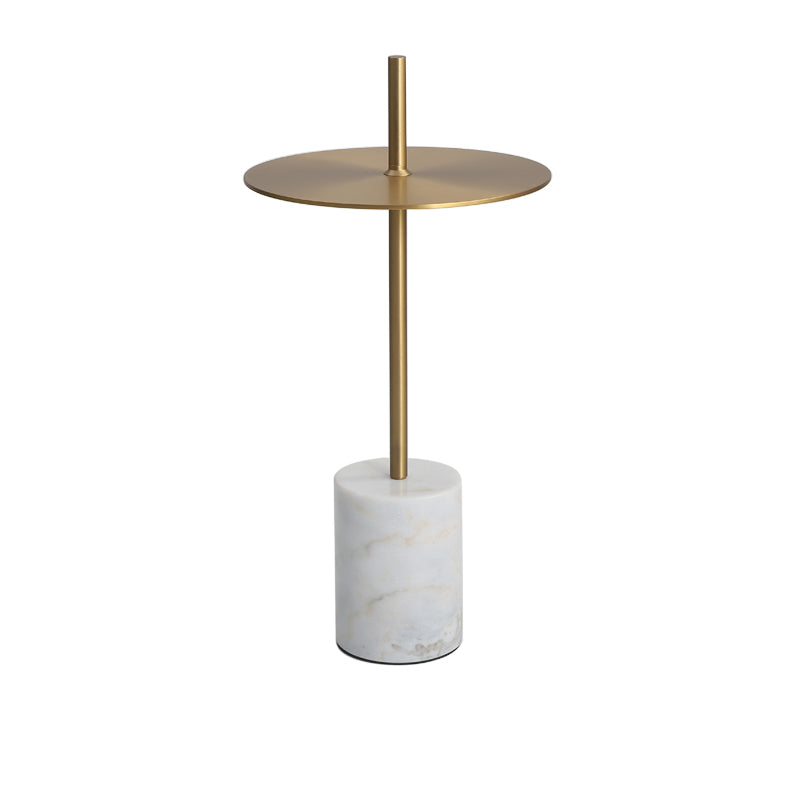 Marble Pedestal End Table Metal Black/ Gold Round Side End Table