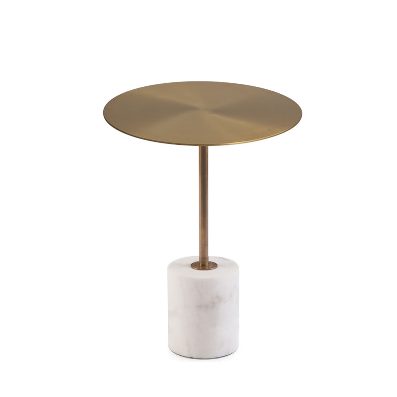 Marble Pedestal End Table Metal Black/ Gold Round Side End Table